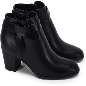 Women Cool Black Synthetic Tie Knot Stacked Heel Chelsea Pump Ankle Boots Shoes